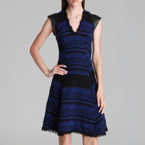 Rebecca Taylor Tweed Dress with Leather Cap Sleeve